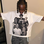 Casual round neck cropped printed T-shirt