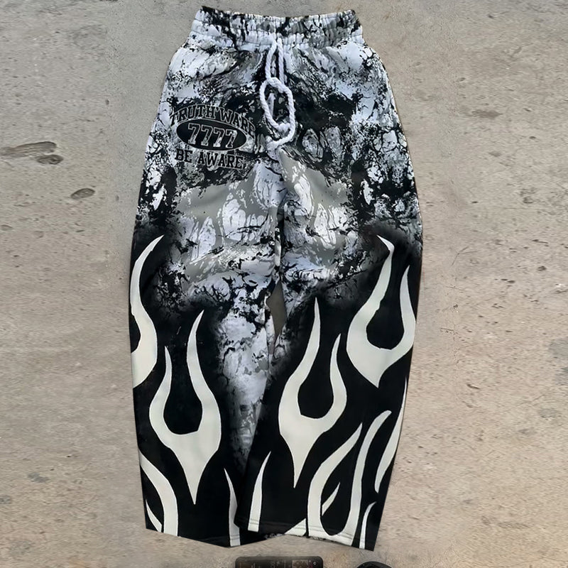 Vintage flame camouflage print trousers