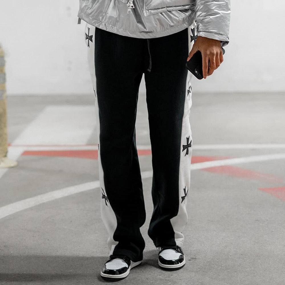 Cross Contrast Print Pocket Flared Trousers