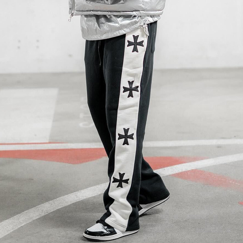 Cross Contrast Print Pocket Flared Trousers