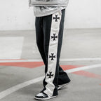 Cross Contrast Print Pocket Flared Trousers