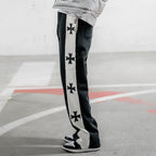 Cross Contrast Print Pocket Flared Trousers
