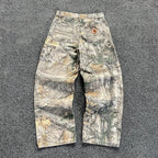 Camouflage pants tree branches distressed wide-leg loose straight jeans