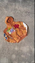 Vintage washed patch zipper hoodie