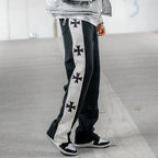 Cross Contrast Print Pocket Flared Trousers