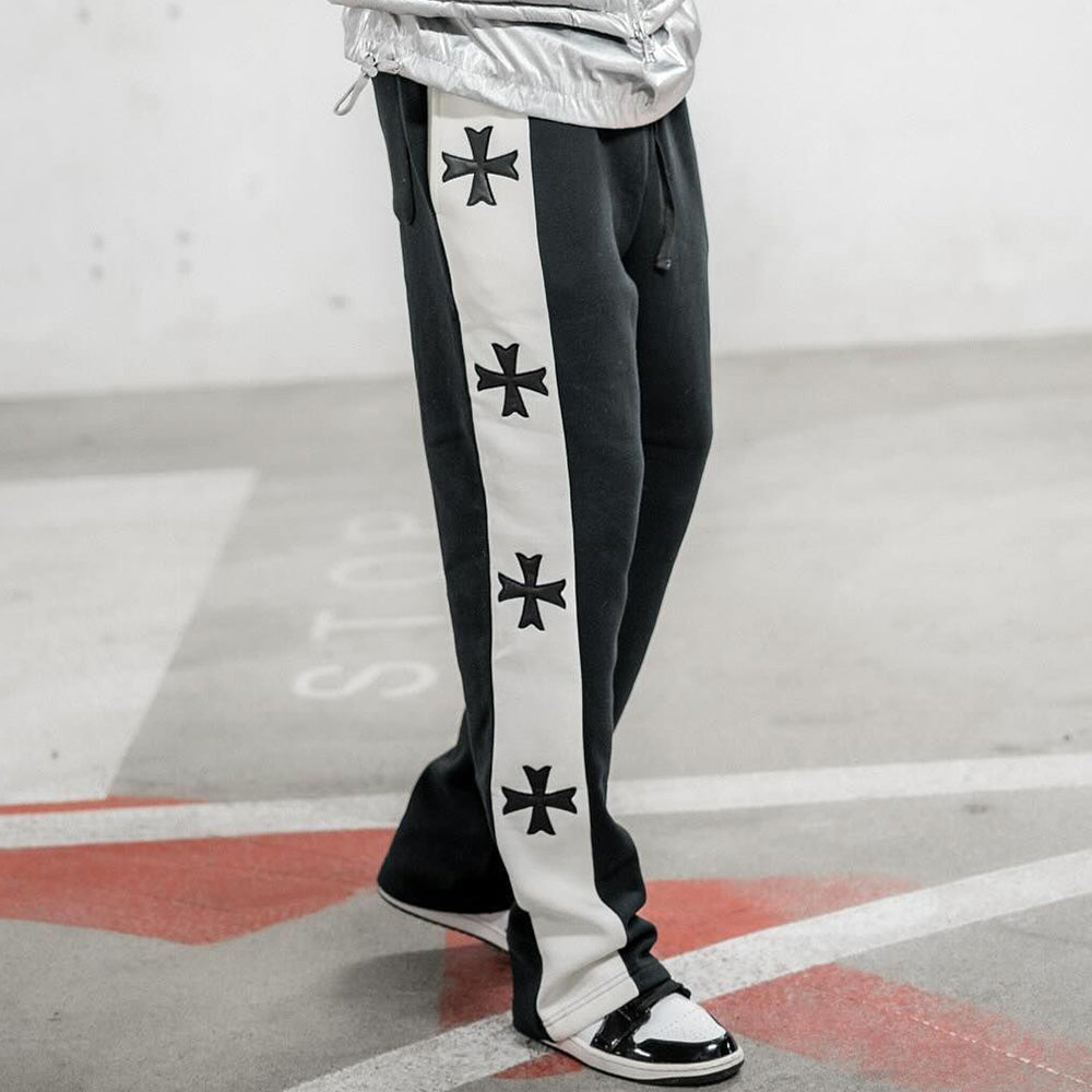 Cross Contrast Print Pocket Flared Trousers