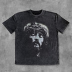 Jesus Cross Washed Distressed Short Sleeve T-Shirt