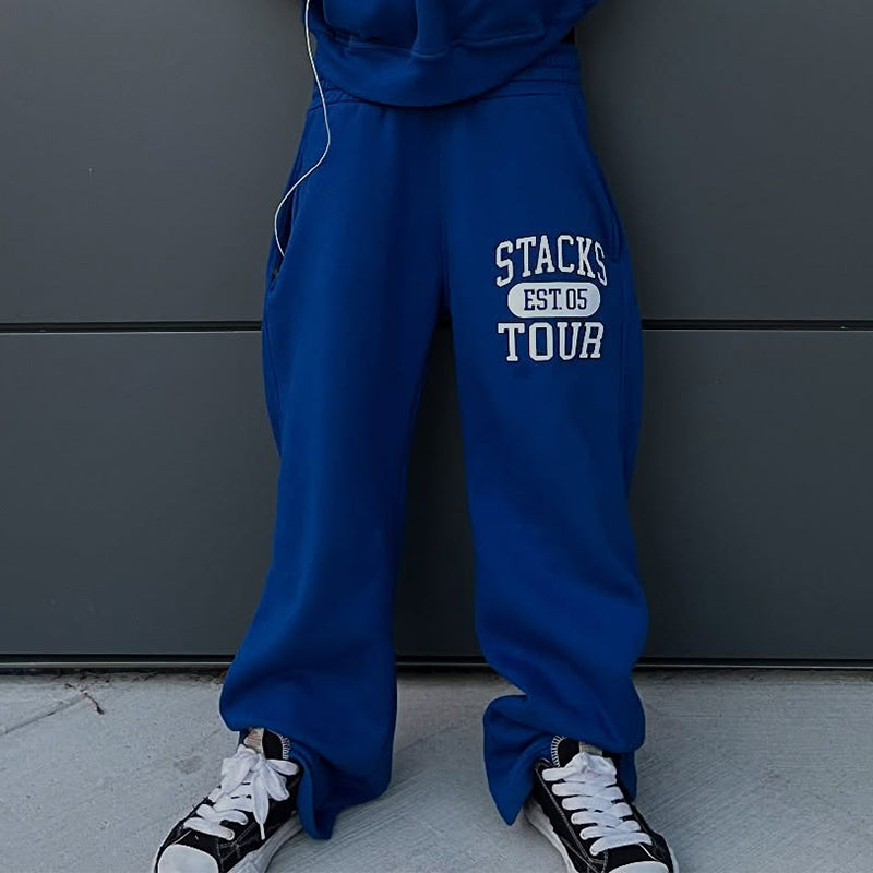 Solid color printed simple trousers