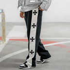 Cross Contrast Print Pocket Flared Trousers