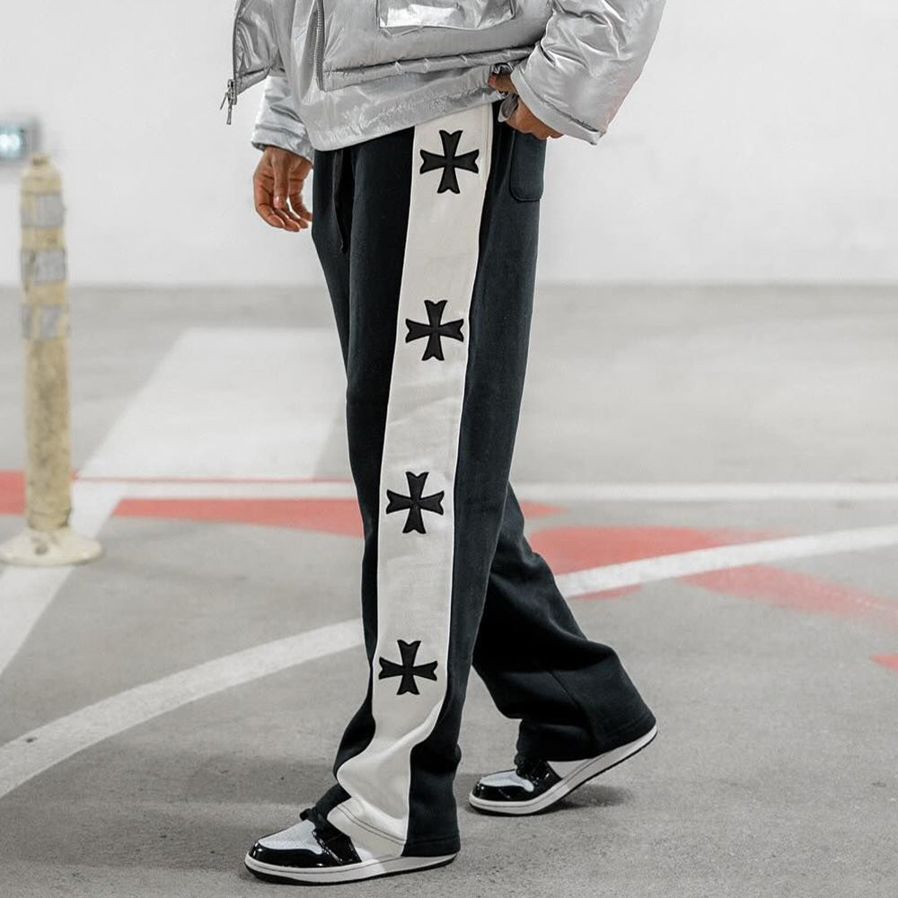 Cross Contrast Print Pocket Flared Trousers